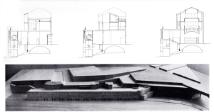 Fig. 4  Sezioni e veduta del modello dei Mulini Vecchi di Murcia