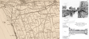 Fig. 15 _  IGM 1909 e due immagini: il Ponte Nuovo (sopra) e il disegno della Vasca di Navigazione (sotto) 