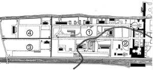 Fig. 21 _  Disegno delle fasi di costruzione del complesso Polverificio Borbonico: 1-1851/55; 2-1855/61; 3-1861/70; 4-dopo il 1870